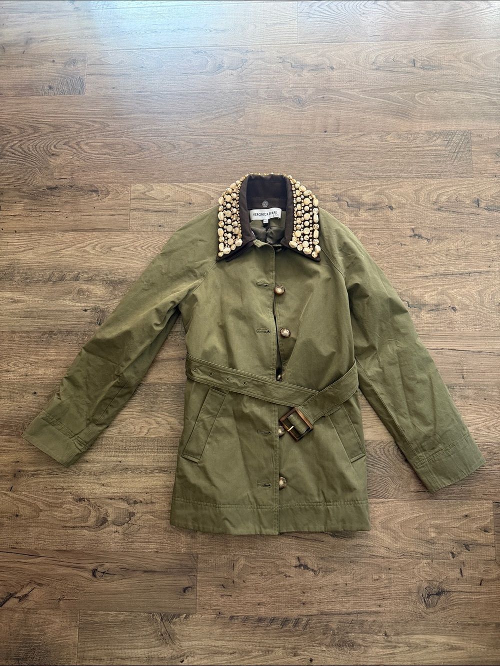 Veronica Beard Langham Waxed Belted Dickey Coat with Removable Collar - Picture 6 of 7